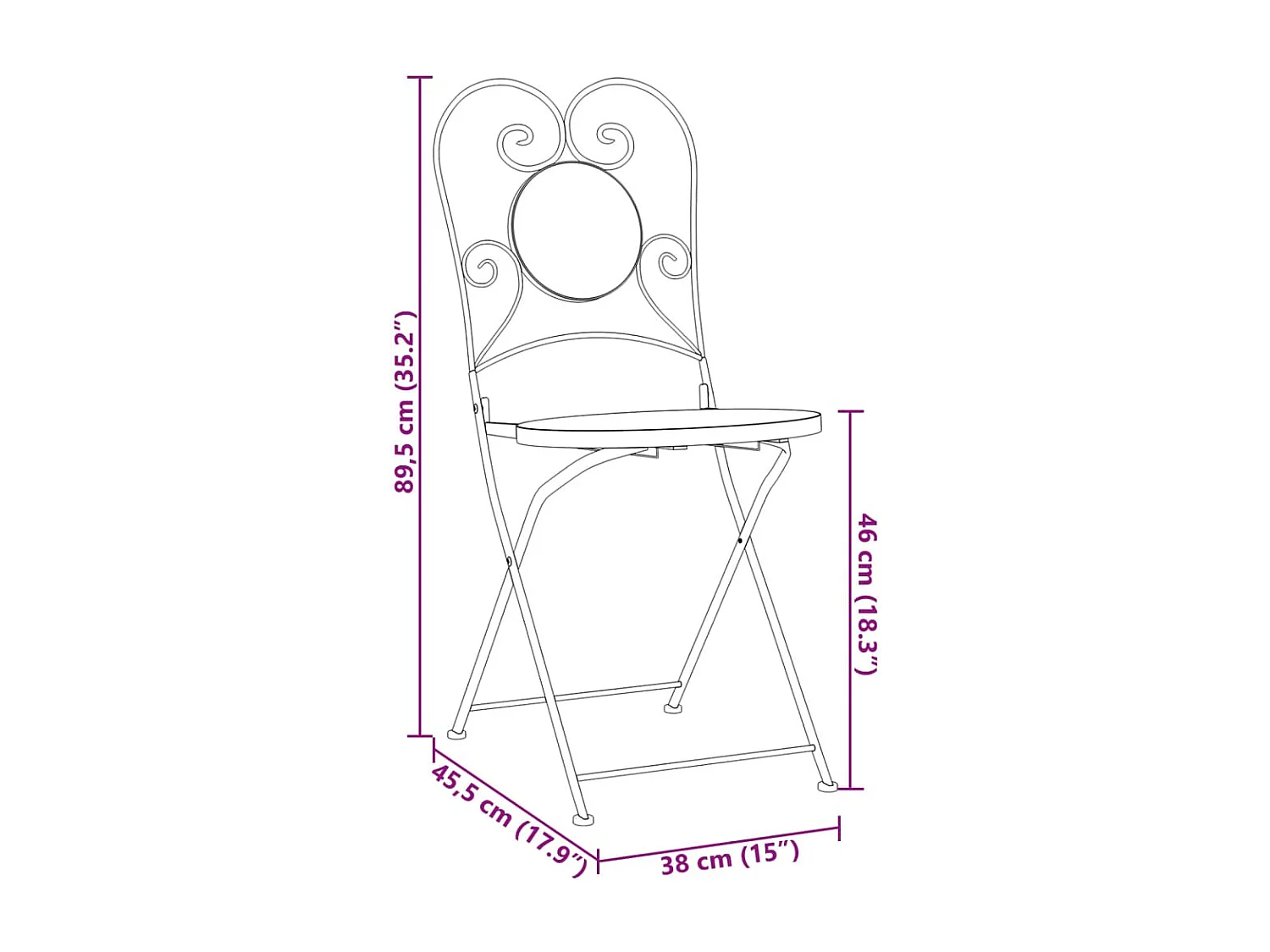 Chaises de bistro pliables lot de 2 terre cuite blanc céramique