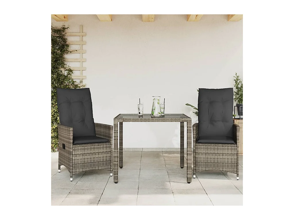Set da Bistrò 3 pz con Cuscini Grigio in Polyrattan