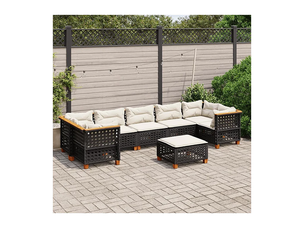 Salon de jardin 8 pcs avec coussins noir résine tressée