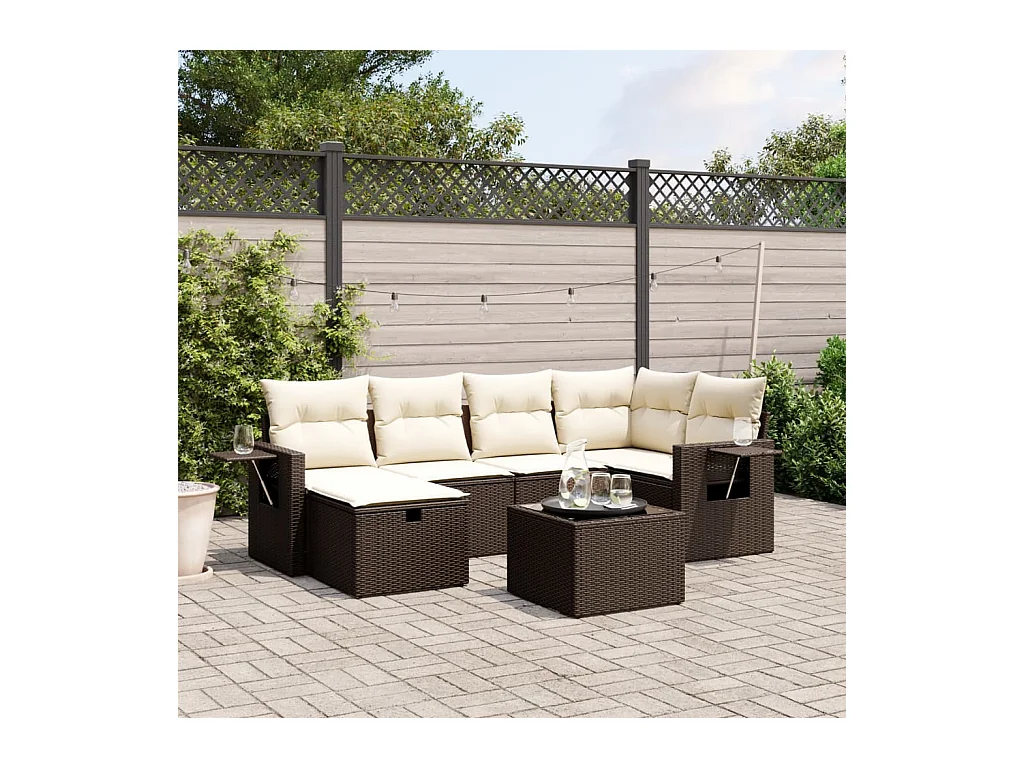 Salon de jardin avec coussins 6 pcs marron résine tressée