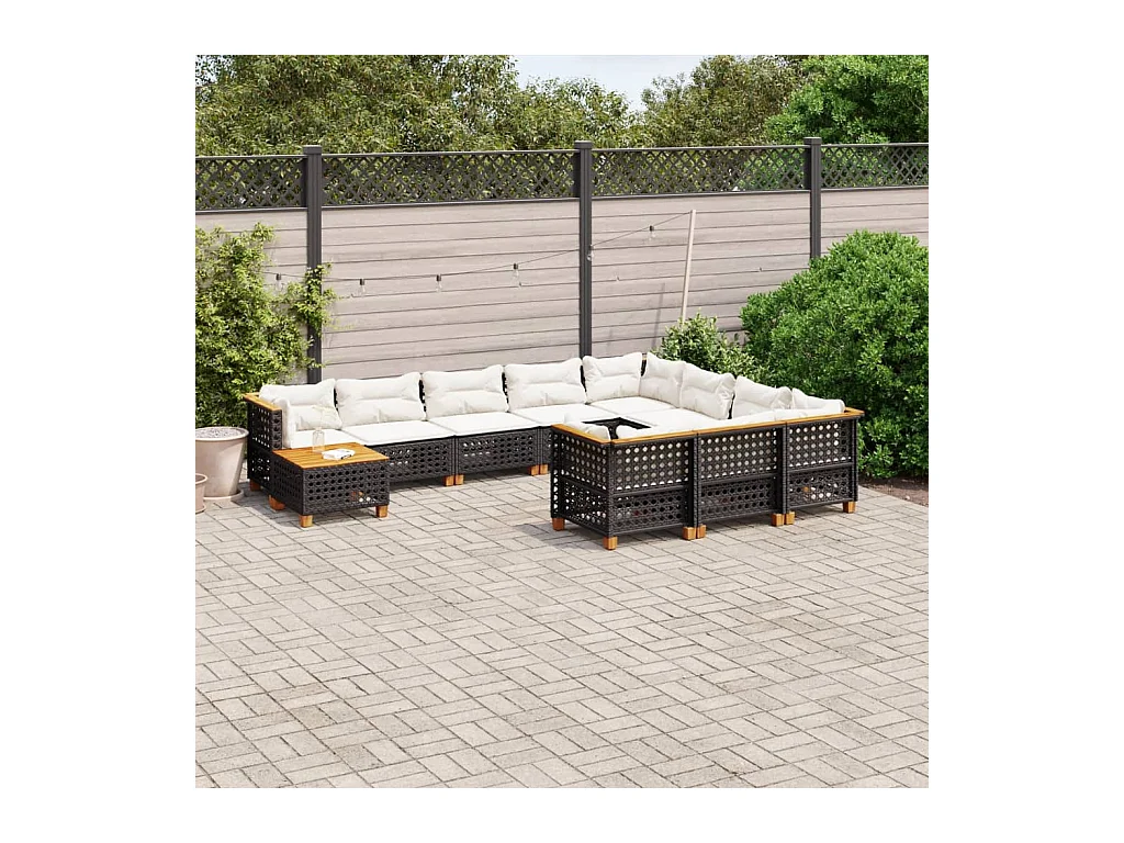 11-tlg. Garten-Sofagarnitur mit Kissen Schwarz Poly Rattan
