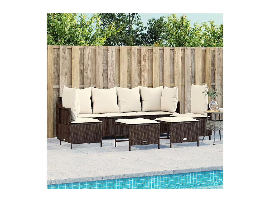 Salon de jardin avec coussins 5 pcs marron résine tressée