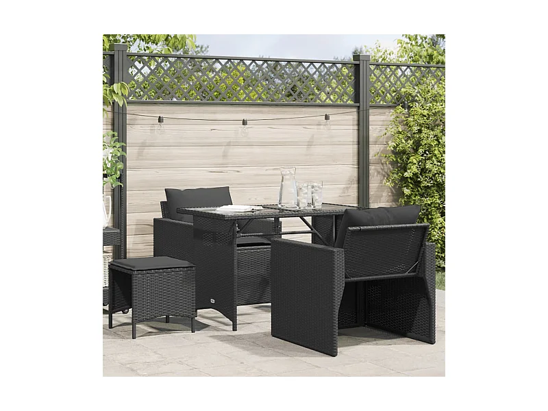 Set Divani da Giardino 4 pz con Cuscini Nero in Polyrattan