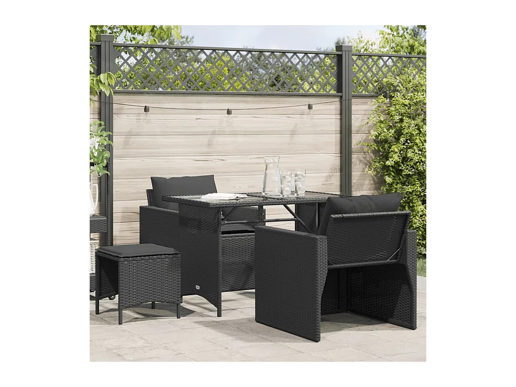 Set Divani da Giardino 4 pz con Cuscini Nero in Polyrattan