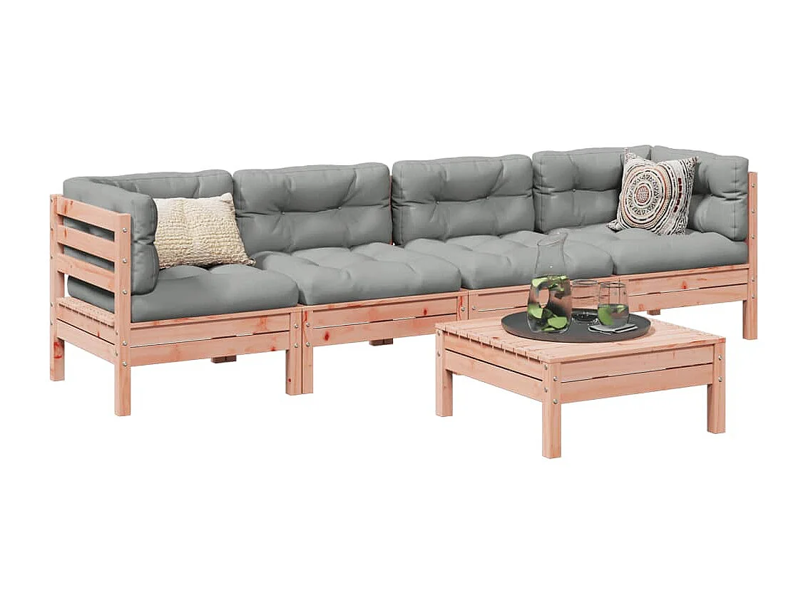 5-delige Loungeset met kussens massief douglas vurenhout
