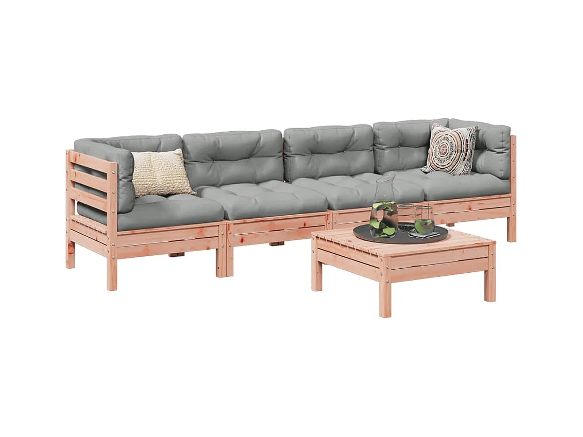 Salon de jardin 5 pcs et coussins bois massif sapin de douglas