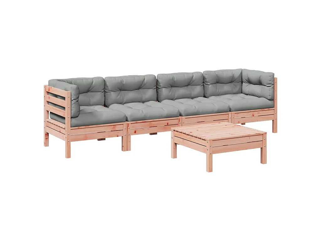 Set de sofás jardín 5 pzas con cojines madera abeto Douglas