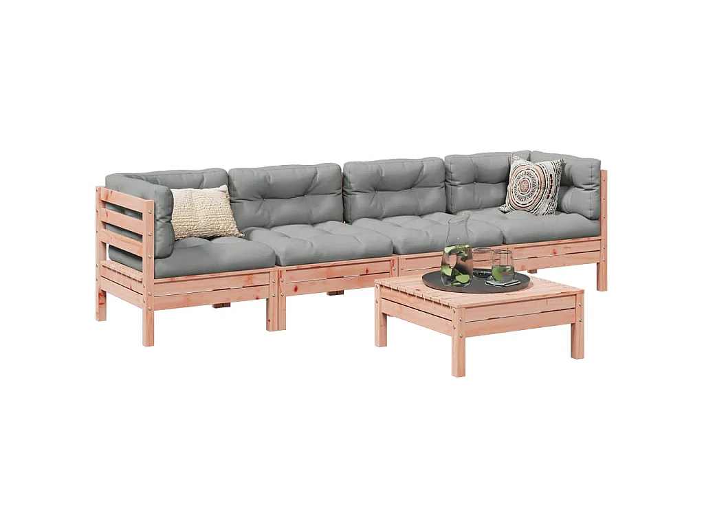 Set de sofás jardín 5 pzas con cojines madera abeto Douglas