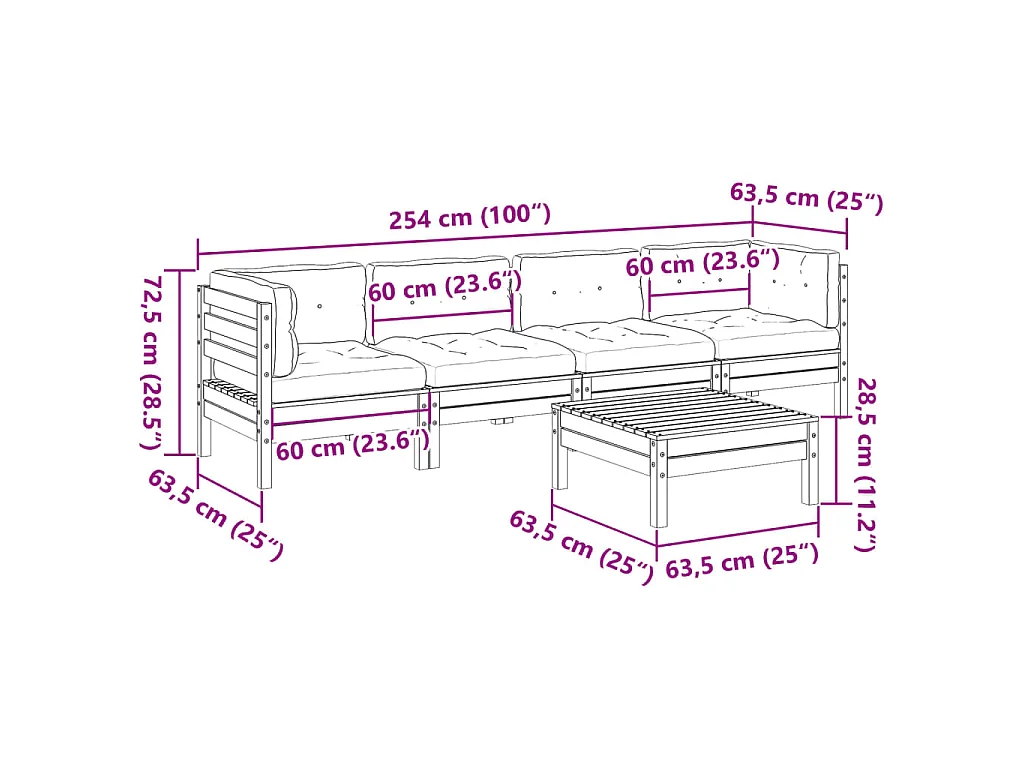 Set de sofás jardín 5 pzas con cojines madera abeto Douglas