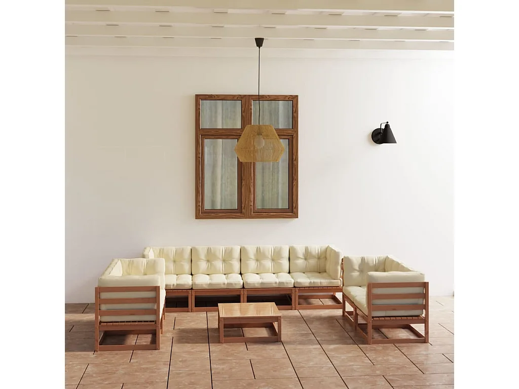 Set Divani da Giardino 9 pz con Cuscini Legno Massello di Pino