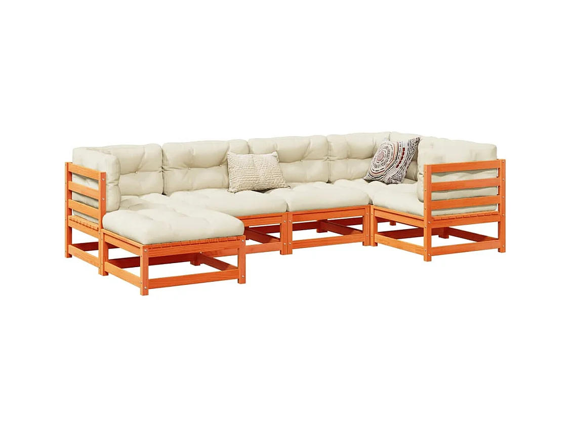 Set Divani Giardino 6pz con Cuscini Marrone Cera Massello Pino