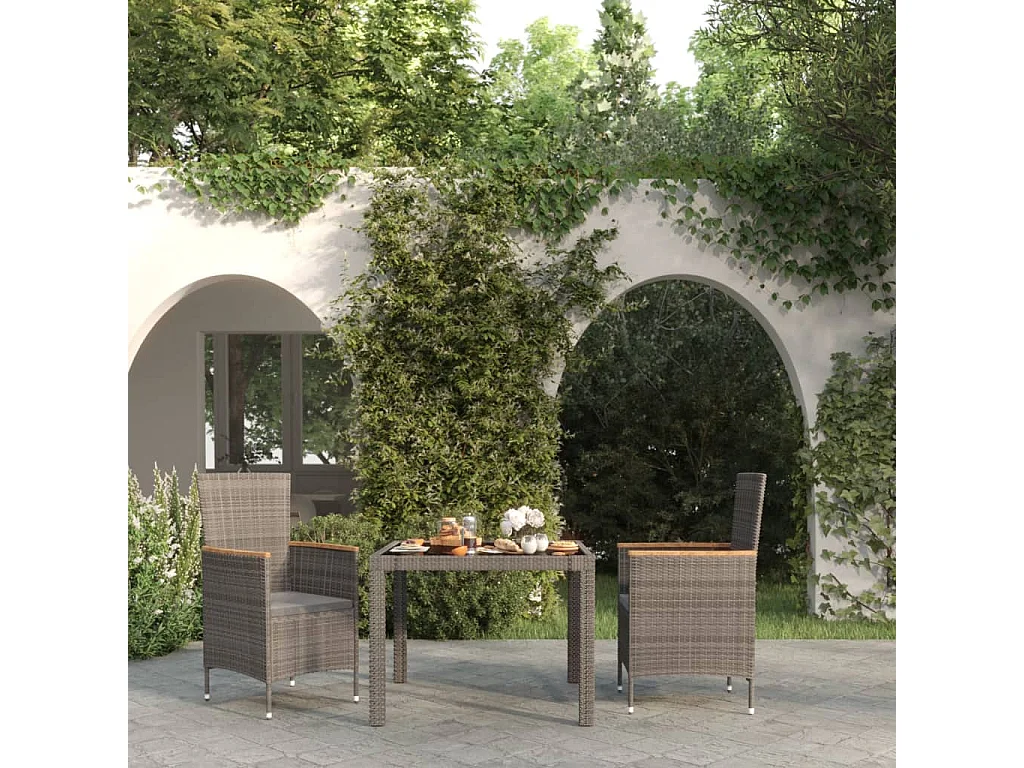 Ensemble à manger d'extérieur 3 pcs et coussins Résine tressée