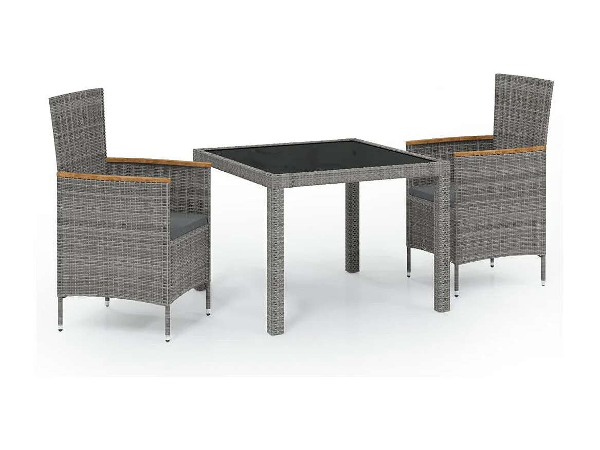 Ensemble à manger d'extérieur 3 pcs et coussins Résine tressée
