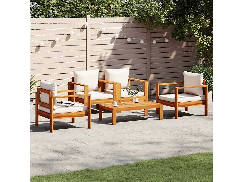 5 pcs conjunto de sofás de jardim com almofadões acácia maciça