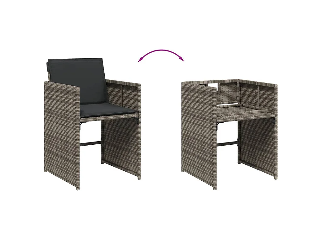 9-tlg. Garten-Essgruppe mit Kissen Grau Poly Rattan