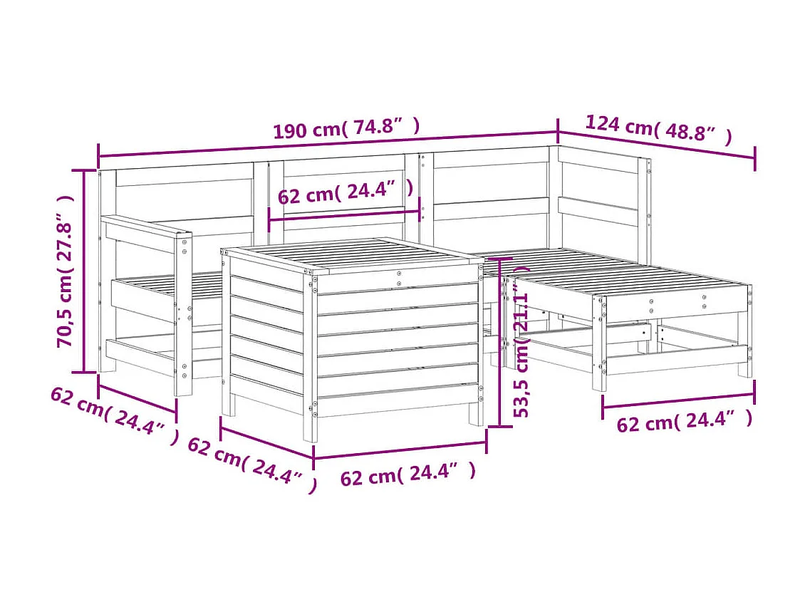 Salon de jardin 5 pcs bois de pin imprégné