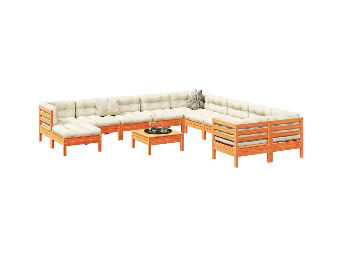 Set de sofás jardín 12 pzas con cojines madera pino marrón cera