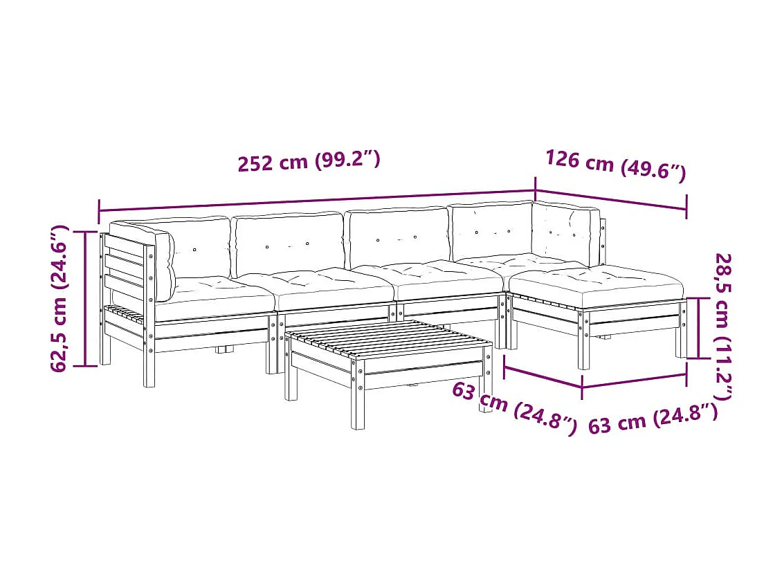 6-tlg. Garten-Sofagarnitur mit Kissen Massivholz Douglasie