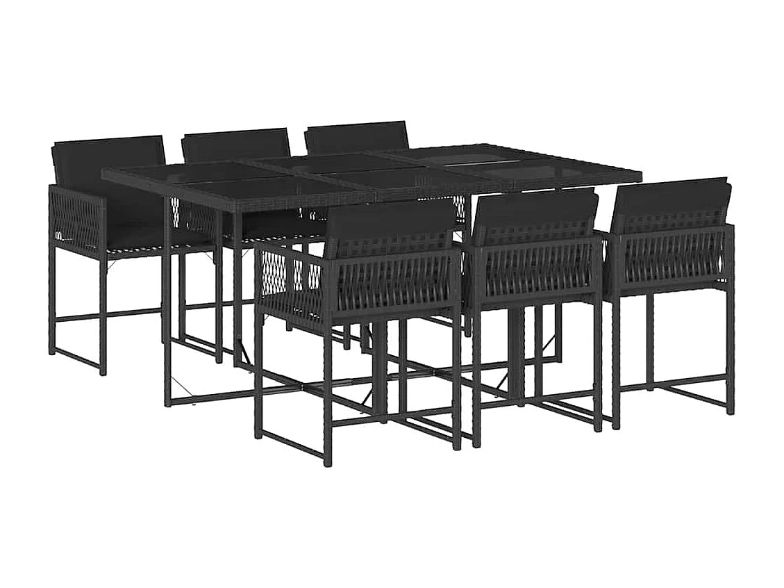 7-delige Tuinset met kussens poly rattan zwart