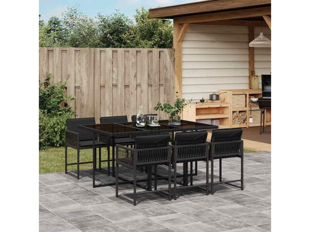 7-delige Tuinset met kussens poly rattan zwart