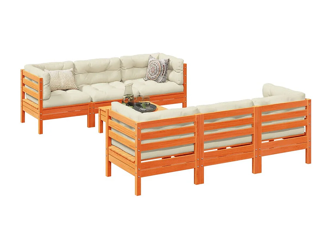 7pcs conj. sofás jardim c/ almofadões pinho maciço castanho mel