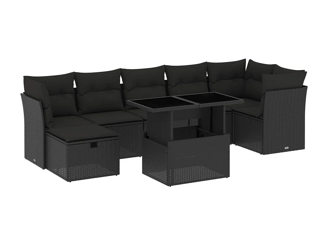 Salon de jardin 8 pcs avec coussins noir résine tressée