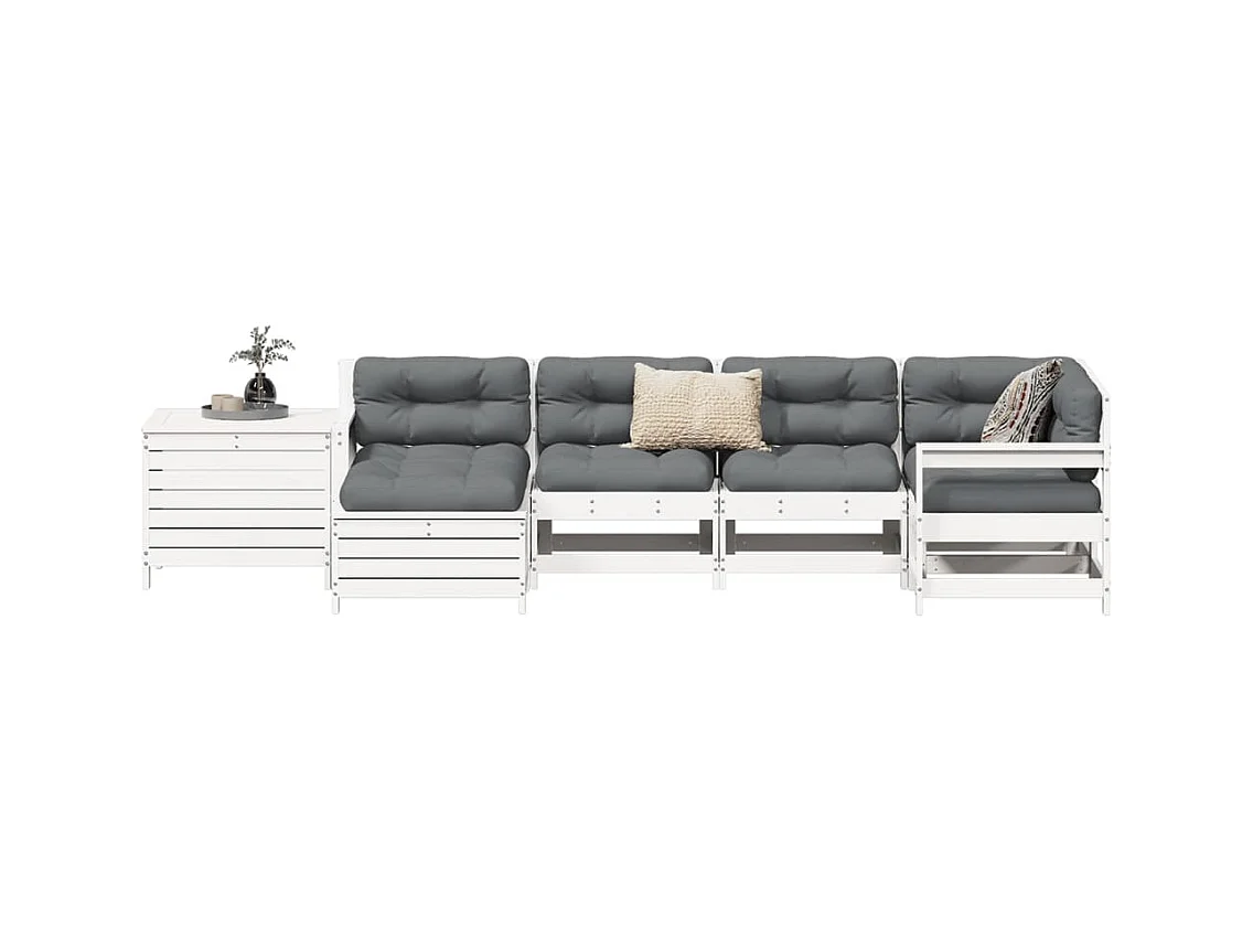 Set Divani da Giardino 7 pz Bianco in Legno Massello di Pino