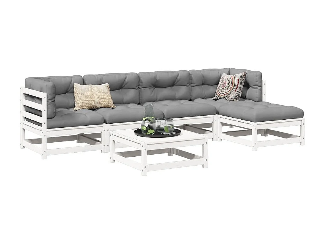 6-delige Loungeset massief grenenhout wit