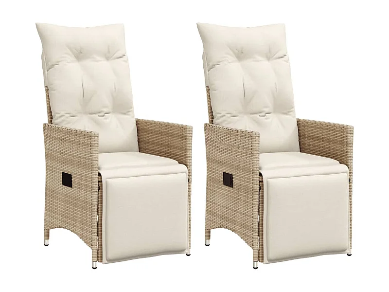 Tuinstoelen 2 st verstelbaar met kussens poly rattan beige