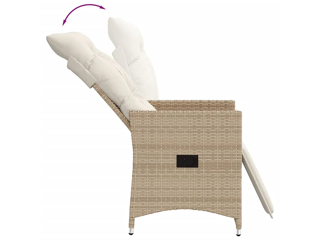 Sillones reclinables de jardín con cojines beige 2 uds ratán PE