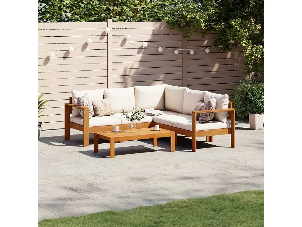 Set Divani da Giardino 4pz con Cuscini Legno Massello di Acacia