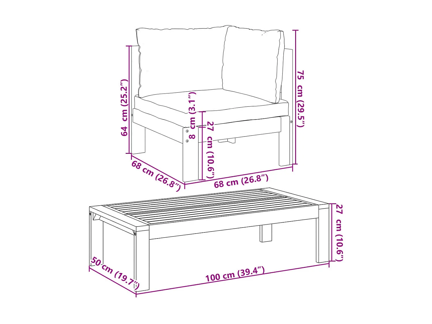 Set Divani da Giardino 4pz con Cuscini Legno Massello di Acacia