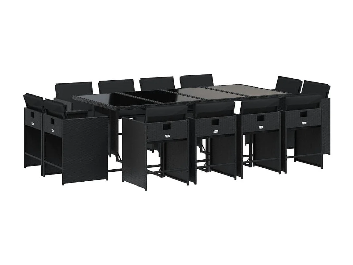 Ensemble à manger de jardin 13 pcs coussins noir résine tressée