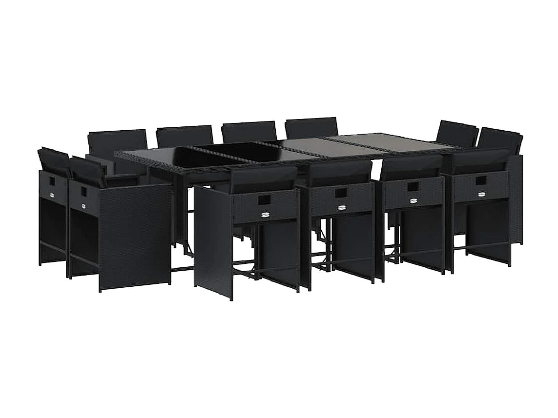 Ensemble à manger de jardin 13 pcs coussins noir résine tressée