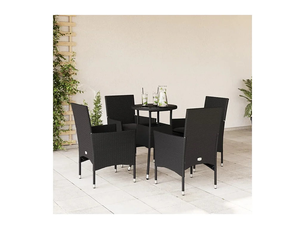 Set da Pranzo da Giardino con Cuscini 5 pz Polyrattan e Vetro