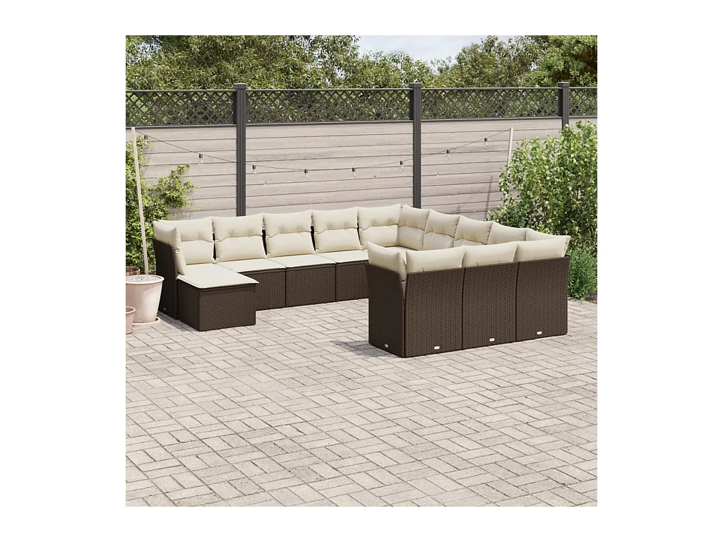 Set Divani da Giardino 12 pz con Cuscini Marrone in Polyrattan