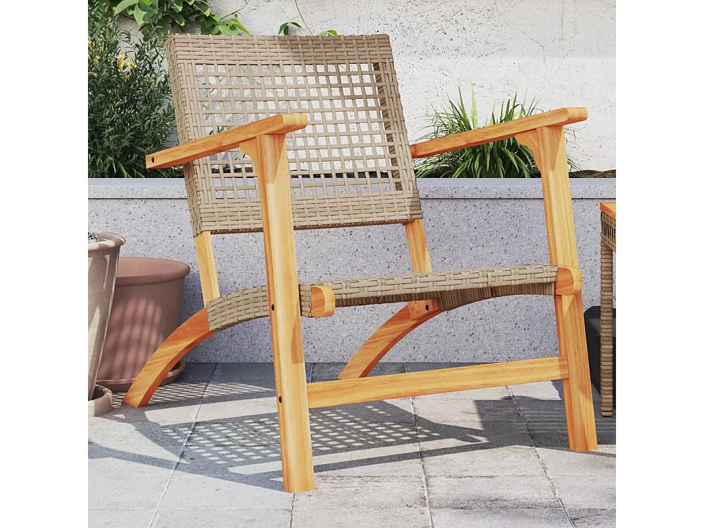 Chaises de jardin lot de 2 beige résine tressée bois d’acacia