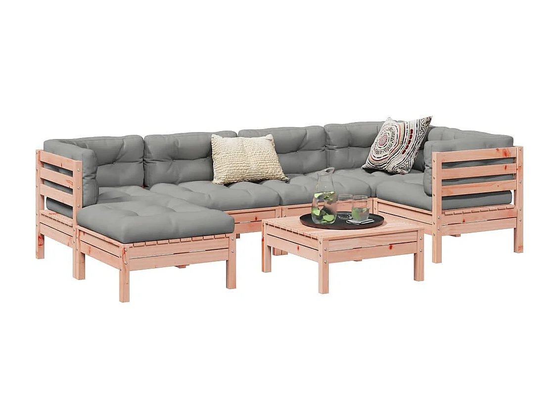 Salon de jardin 7 pcs et coussins bois massif sapin de douglas