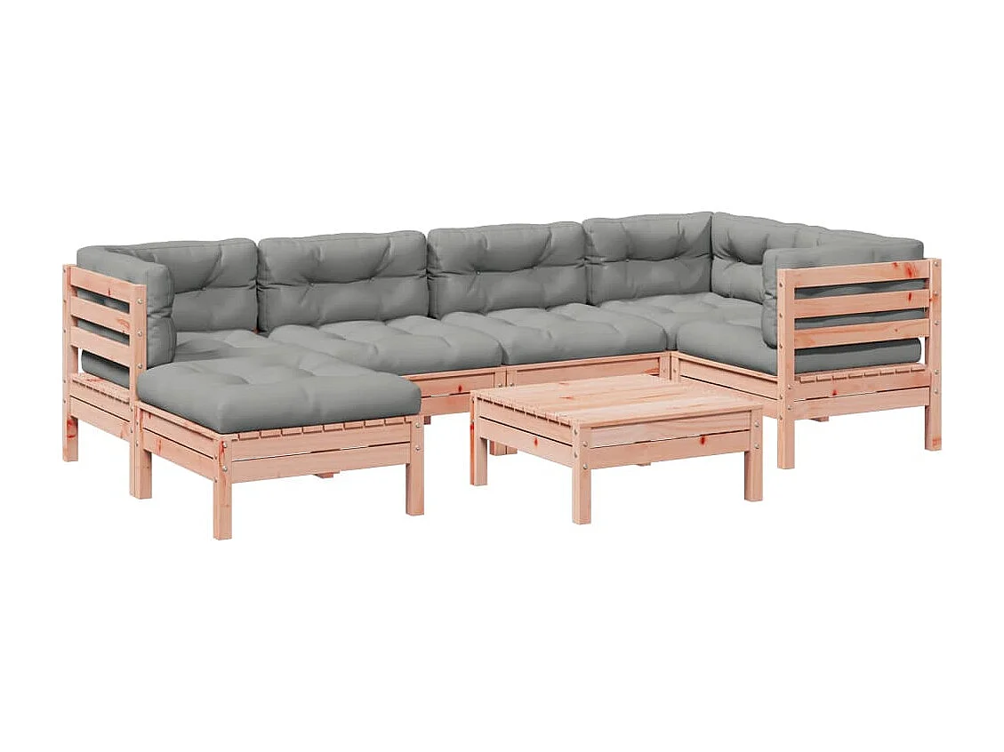 Salon de jardin 7 pcs et coussins bois massif sapin de douglas