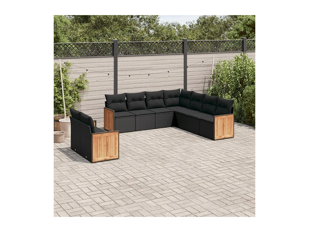 9-tlg. Garten-Sofagarnitur mit Kissen Schwarz Poly Rattan