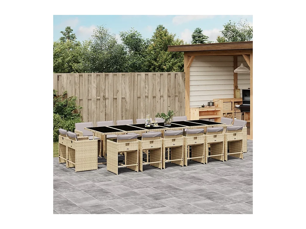 Set Pranzo da Giardino 17 pz con Cuscini Beige Misto Polyrattan