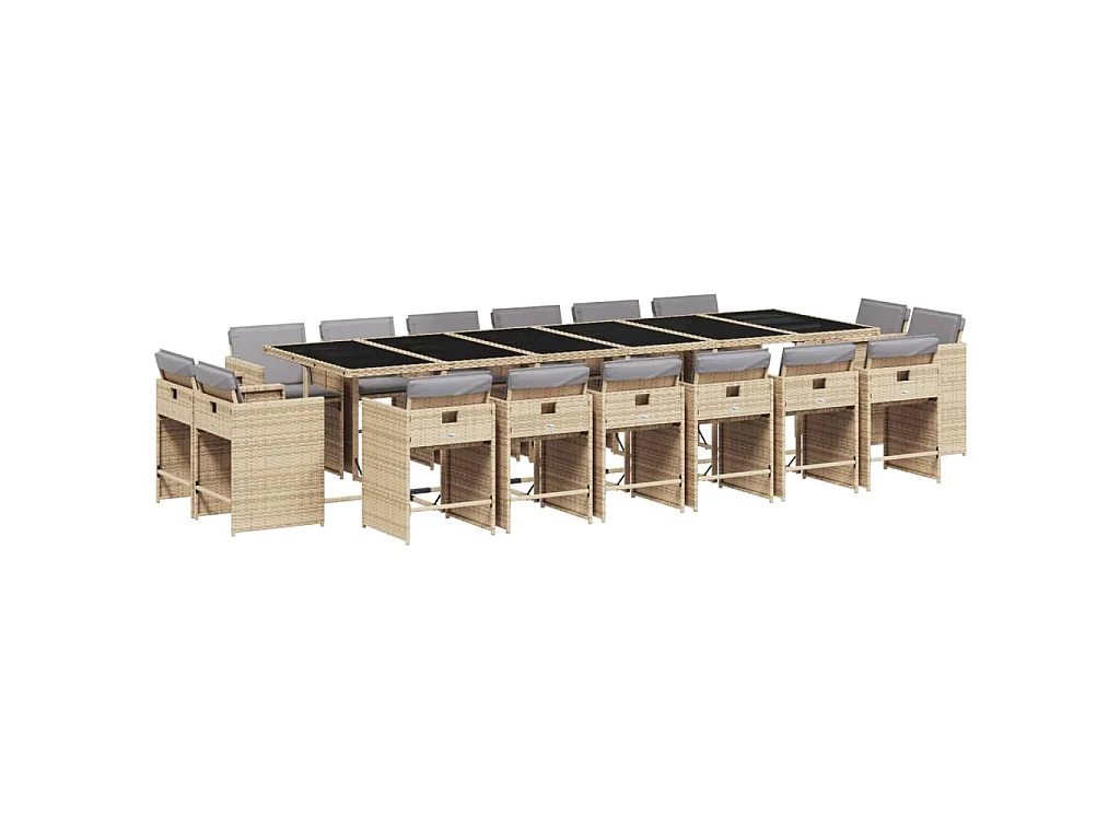 Ensemble à manger de jardin et coussins 17 pcs mélange beige