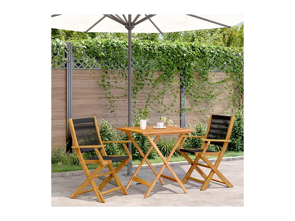 Ensemble de bistro 3 pcs noir polypropylène et bois massif
