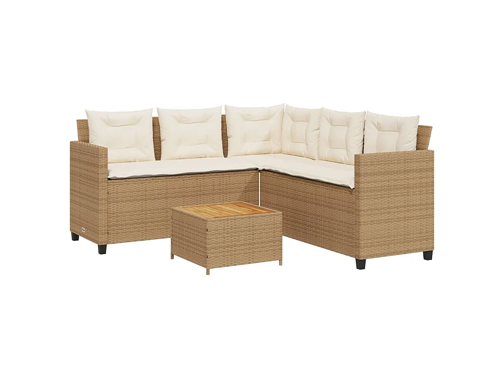 Canapé de jardin avec table et coussins en forme de L beige