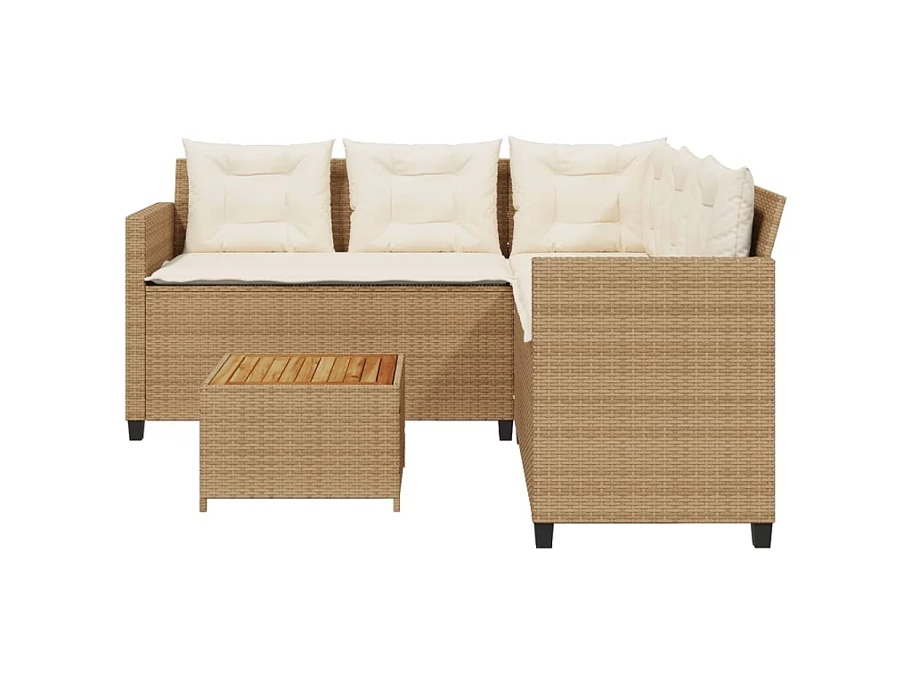 Canapé de jardin avec table et coussins en forme de L beige