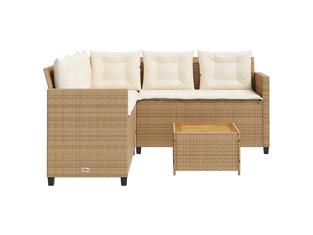 Canapé de jardin avec table et coussins en forme de L beige