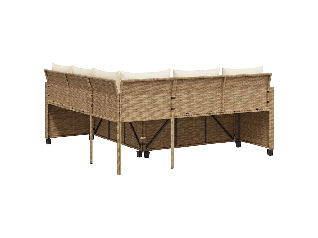 Canapé de jardin avec table et coussins en forme de L beige