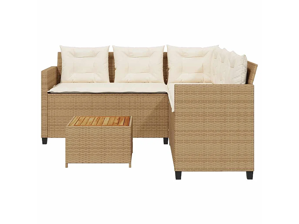 Canapé de jardin avec table et coussins en forme de L beige