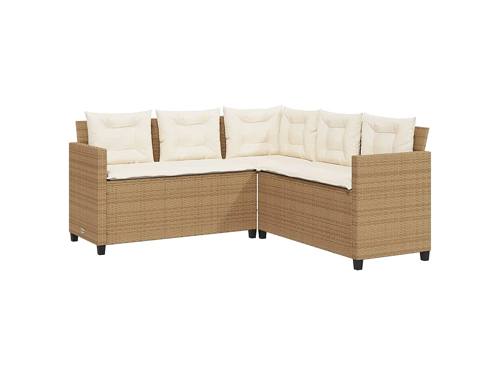 Canapé de jardin avec table et coussins en forme de L beige