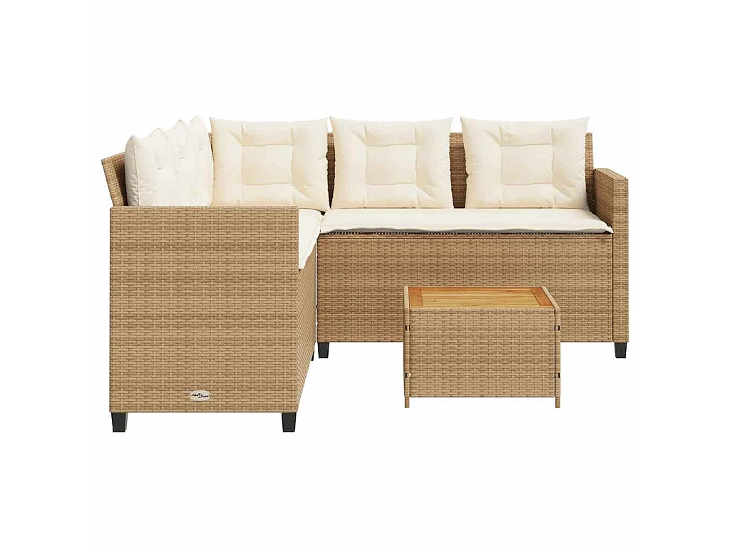 Canapé de jardin avec table et coussins en forme de L beige